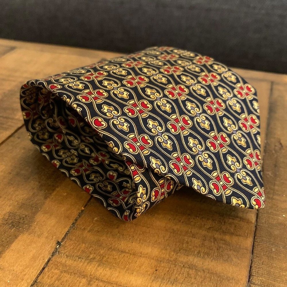 Paolo Designed by Paolo Gucci Mens 100% Silk Italian Black/Red/Gold Tie